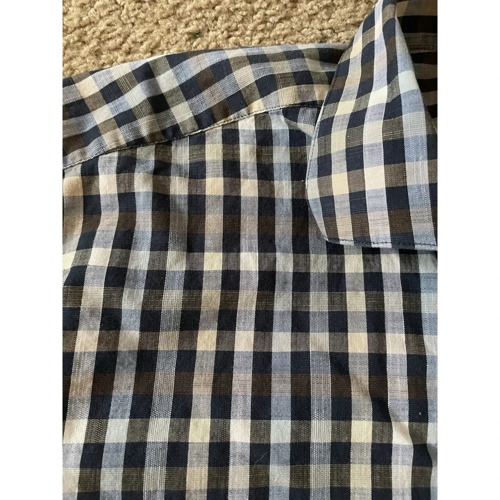 St. Croix Long Sleeve Button Up Shirt Brown Blue Plaid Made In Italy XL JBHS